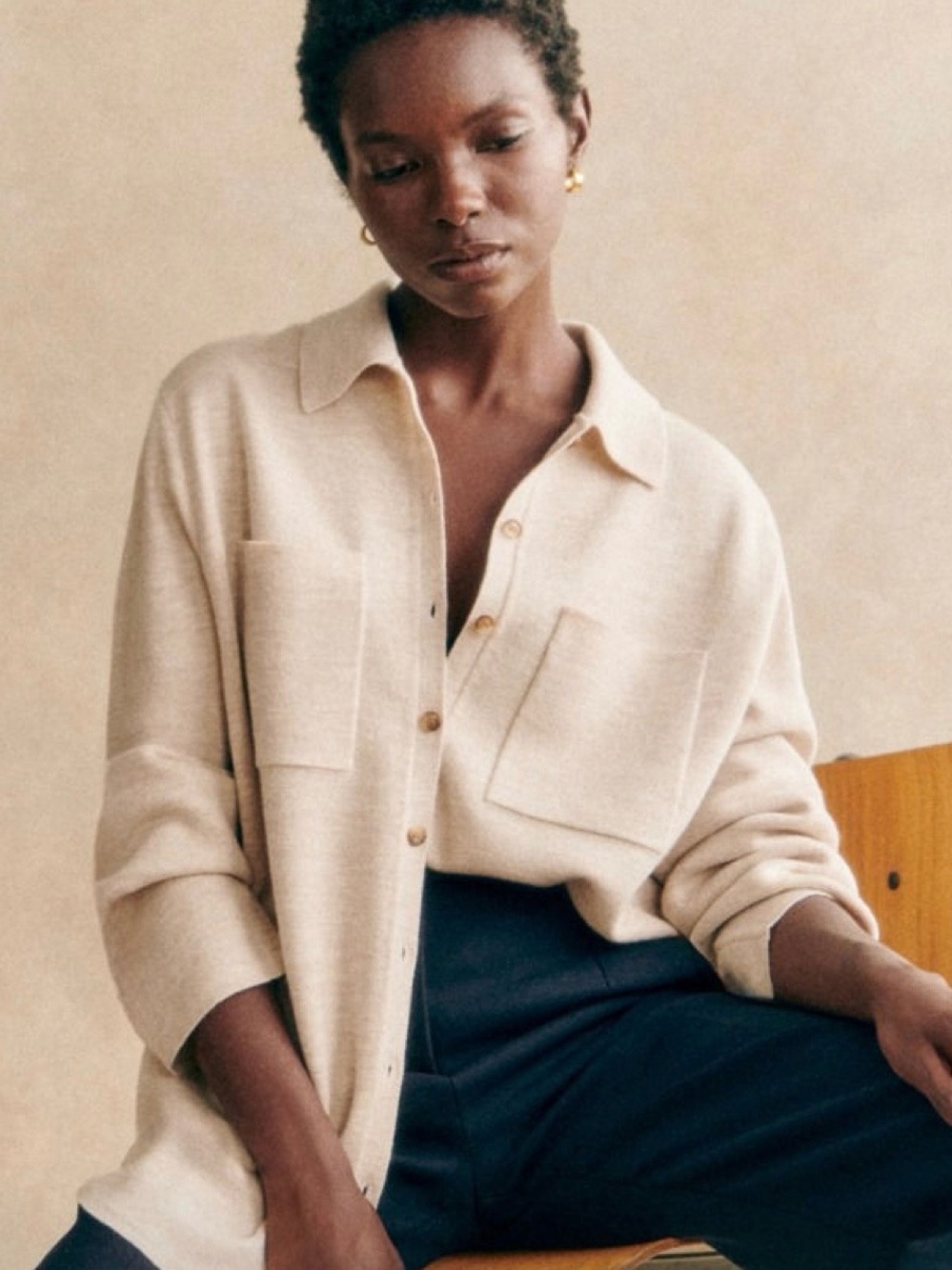 Sezane Emily Cardigan Mottled Beige - Size S
